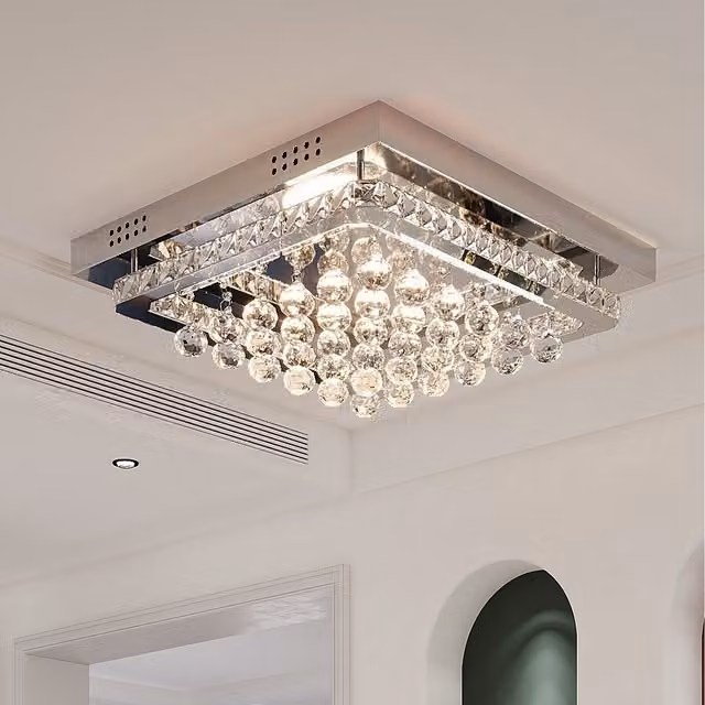 Komore Square Crystal LED Flush Mounted Ceiling Light in White and Chrome