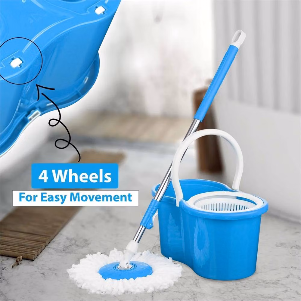 Nordara Blue 360 Degree Spin Mop Bucket Set with Wringer and 2 Microfibre Refillable Heads – 4