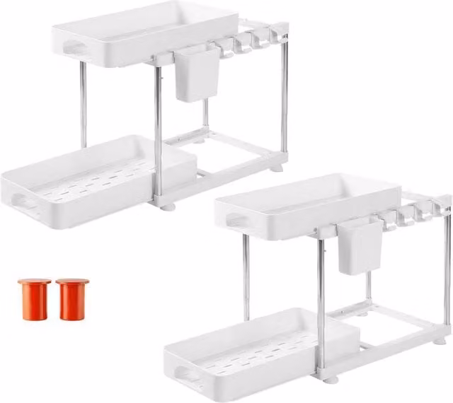 Toque Two-Piece Under Sink Organiser with Two Slide-Out Drawers in White