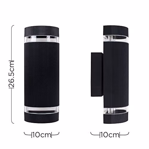 MiniSun Modern Black Aluminium and Glass IP54 Rated Outdoor Wall Light with Warm White LED Bulb – 2