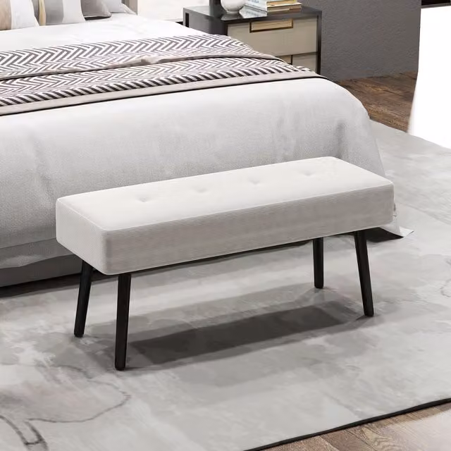 HOMCOM Modern Upholstered End of Bed Bench with Thick Padding in Beige and White