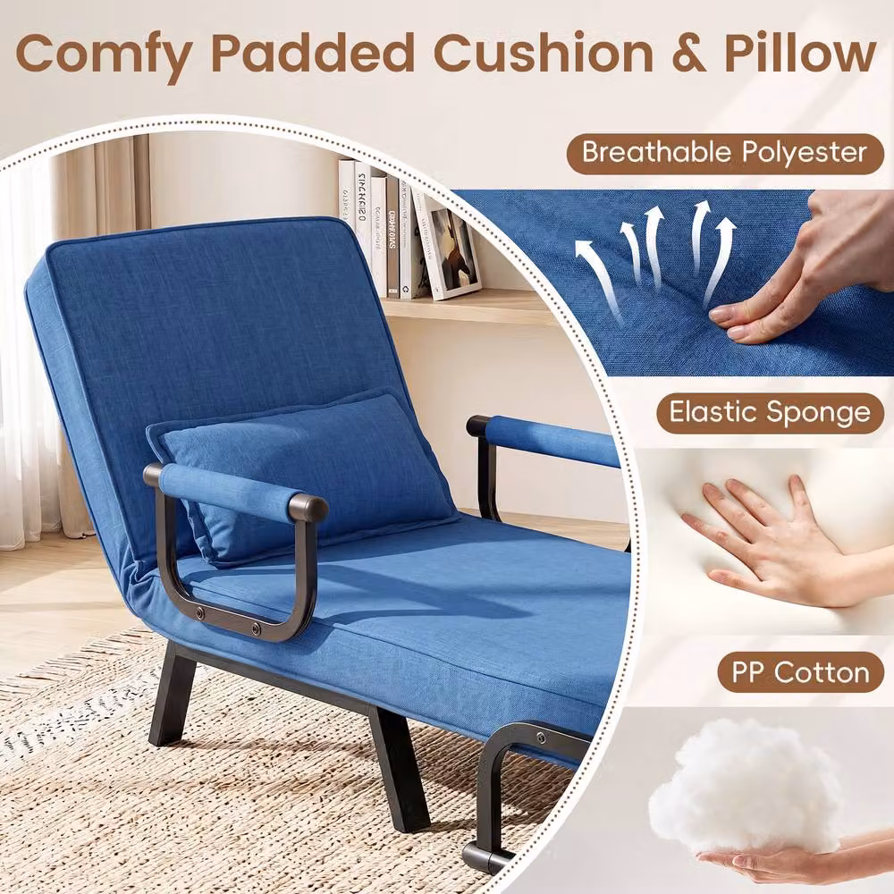 Costway 3-in-1 Convertible Sleeper Chair and Folding Sofa Bed with Adjustable Backrest in Blue – 7
