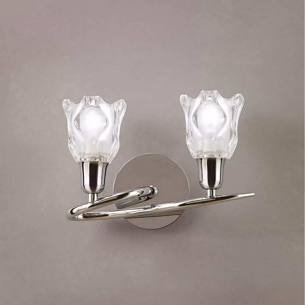 Netlighting Amel Switched 2 Light Wall Lamp in Polished Chrome and Silver with Transparent Glass and GU10 Bulbs – 2