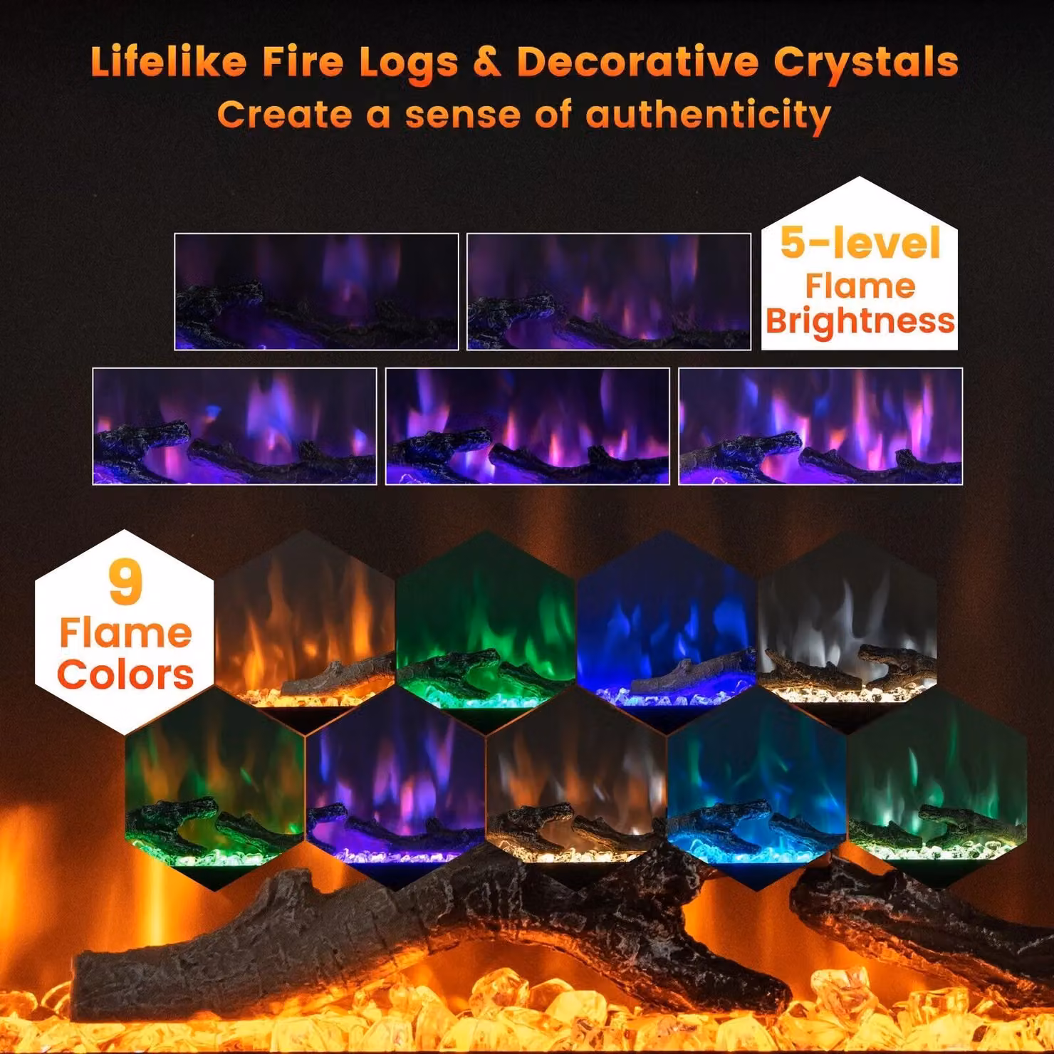 Costway 36 Inch Black Electric Wall-Mounted or Freestanding Glass Fireplace – 3