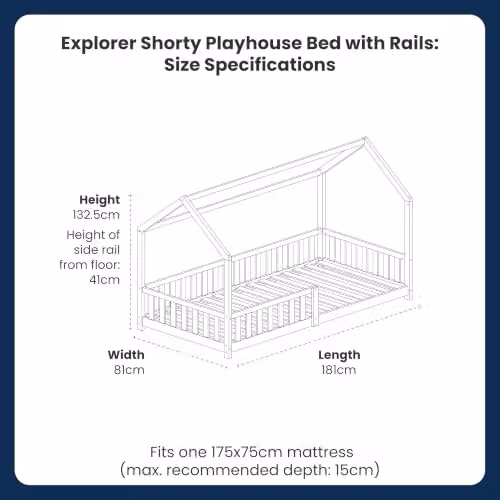 Flair Furnishings Explorer Shorty Single Playhouse Floor Bed in White Solid Pine Wood – 2
