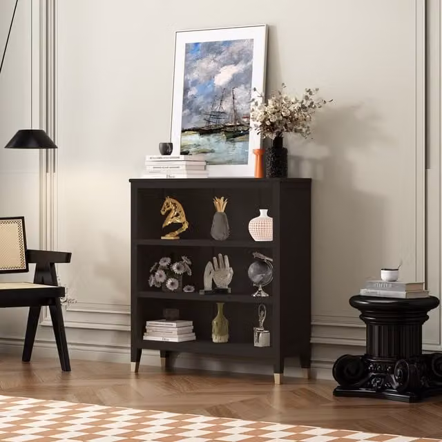 Cabinet Bits Palazzi Modern Black Bookcase with Adjustable Shelves and Back Panel