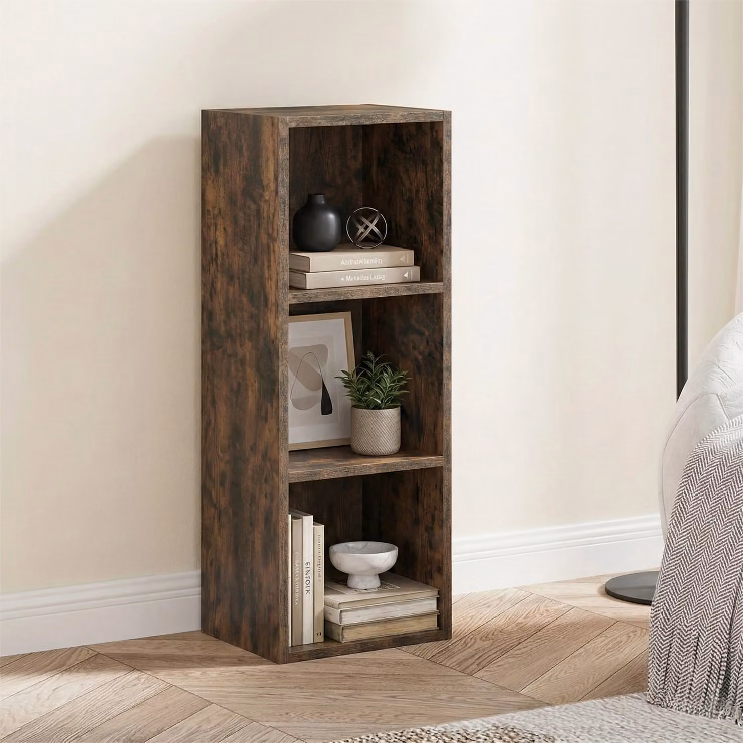 DHS Modern Cube Storage Unit with Back Panel, 3-Shelf Freestanding Bookshelf