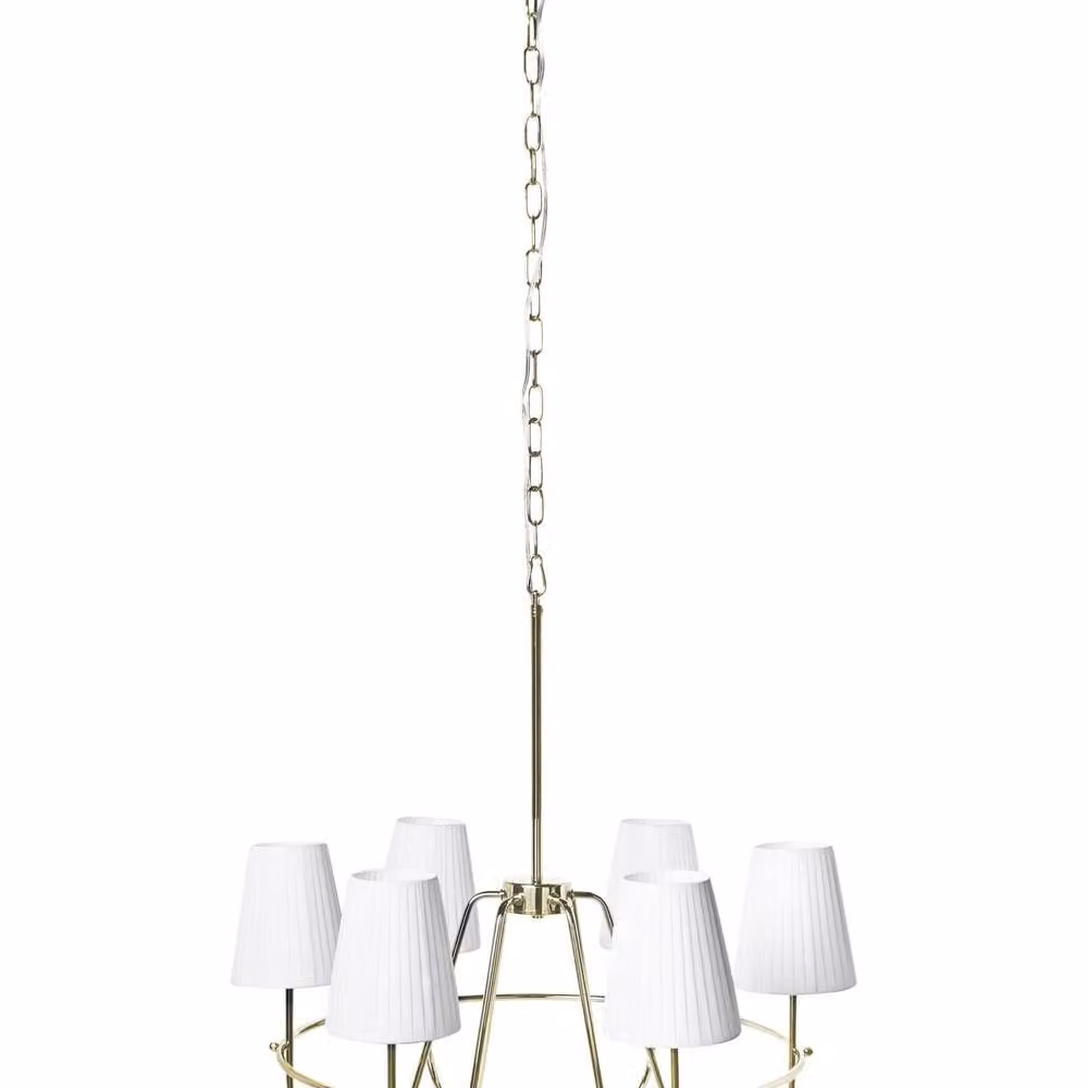 Wyld and Coco Six-Light Gold Pendant Chandelier with White Fabric Shades – 2