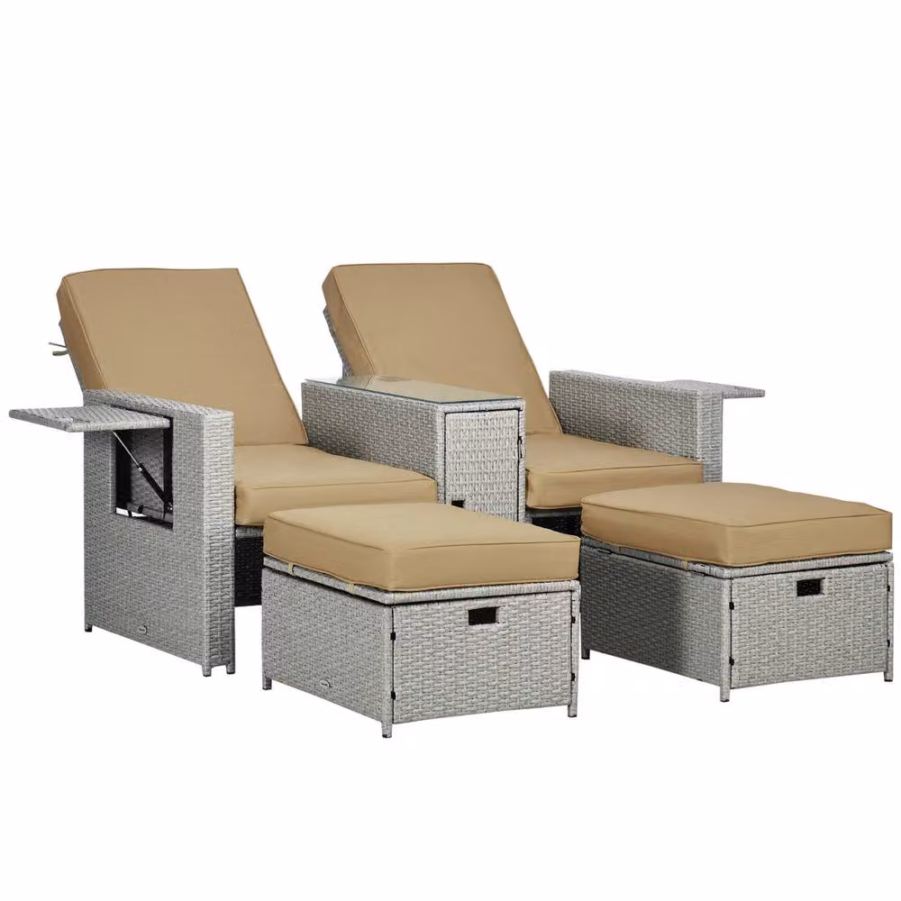 STILVORA Sun Lounger Set in Beige with Adjustable Headrest and Storage – 4