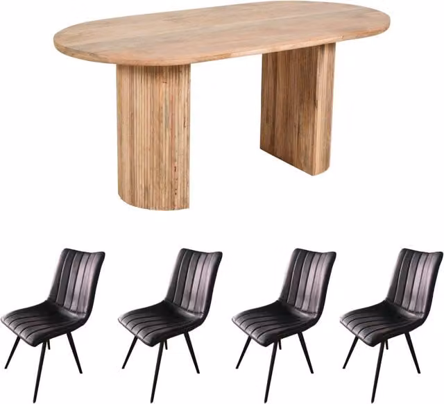 IH Design Rustic Mango Wood Dining Table and 6 Chairs Set in Brown