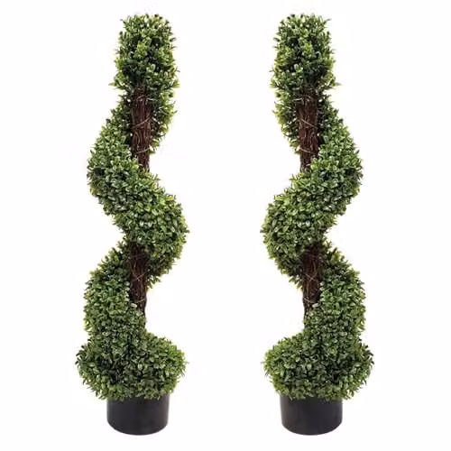 GreenBrokers 2 x Green Artificial Topiary Boxwood Spiral Trees, Height: 90 cm