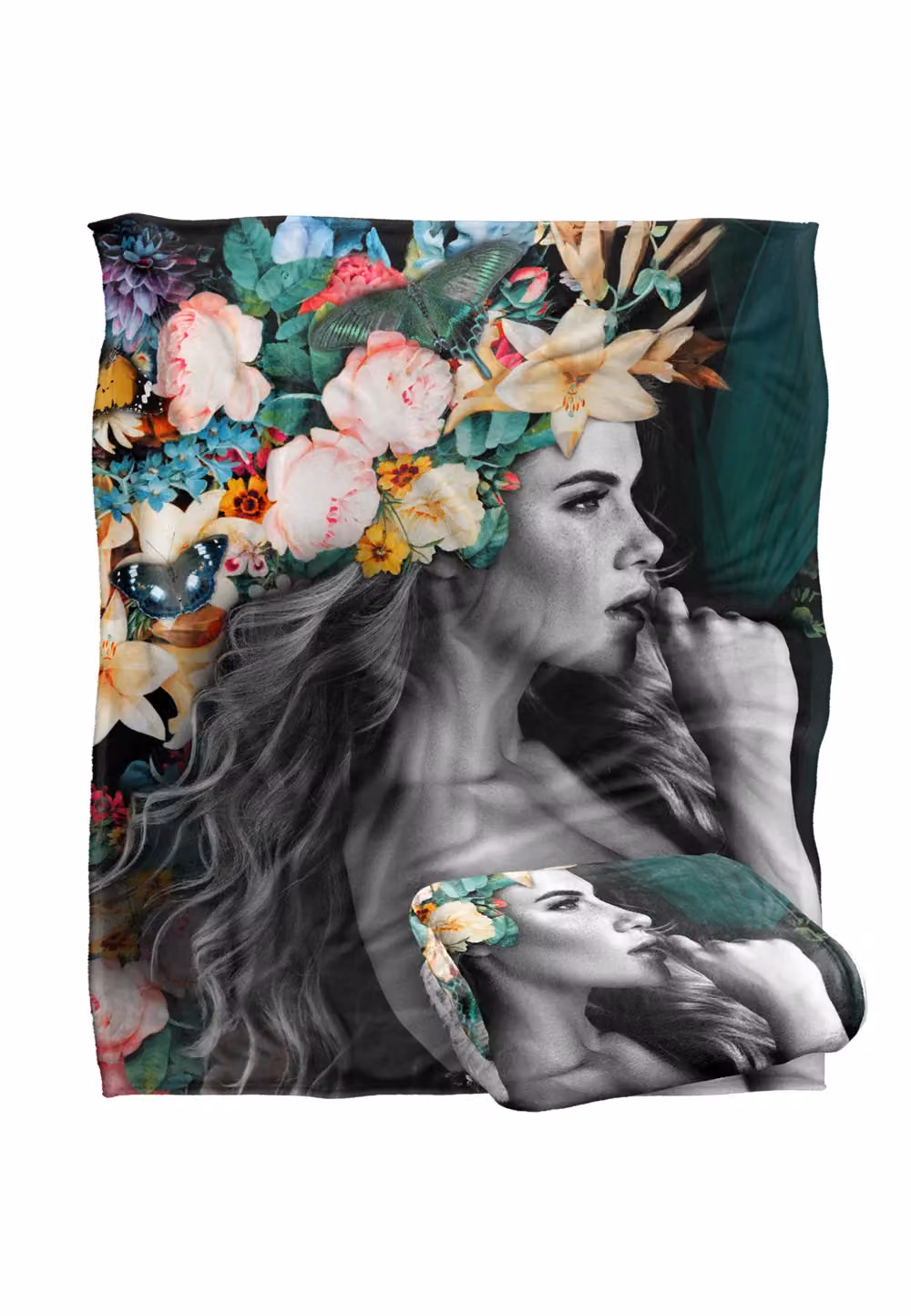 Bcreative Reinders Flower Girl Portrait Super Soft Fleece Throw Blanket, White and Multicolour, W: 152 cm, D: 127 cm – 6