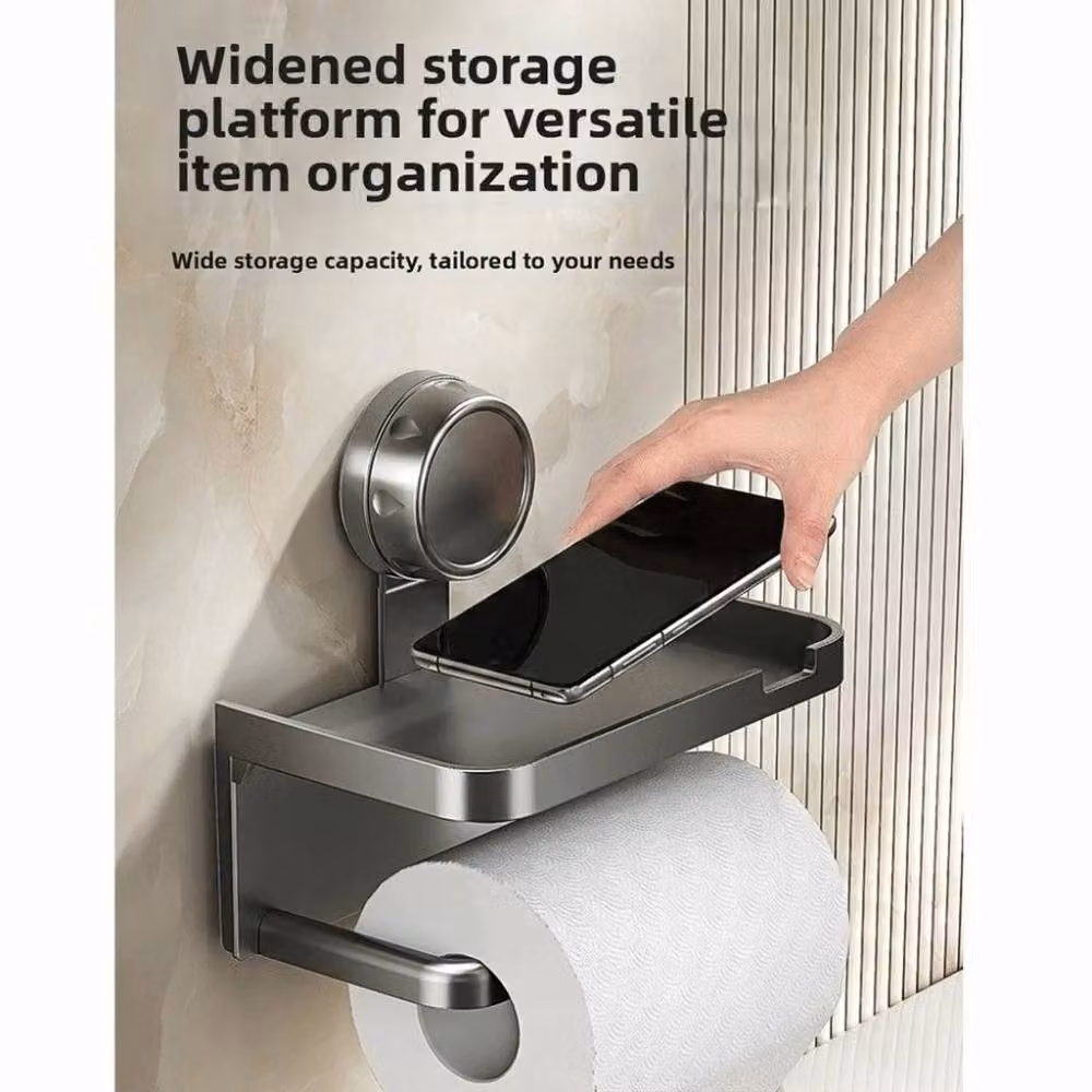 KORVIXA Grey Suction Bathroom Storage Rack with Glass and Metal Shelving – 3