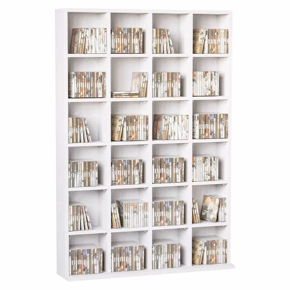 ERGOVEXA CD Storage Unit with Adjustable Shelves and Media Compartments, White, W: 89 cm, H: 130.5 cm – 2