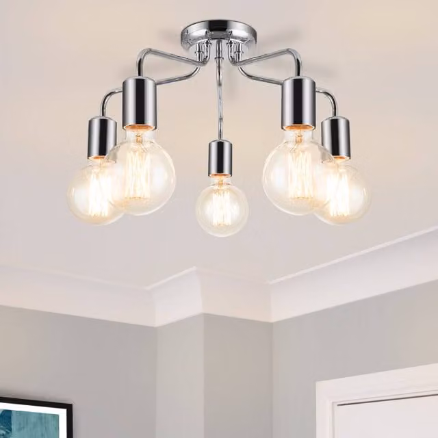 COSYLYTE Fraser 5 Light Ceiling Flush Light in Chrome