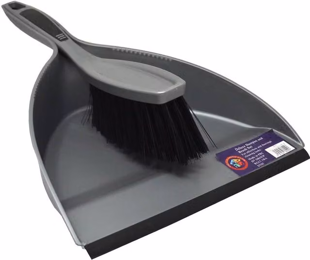 BARGAINS-GALORE Grey Dustpan and Brush Set with Handheld Scrubber Cleaning Combo
