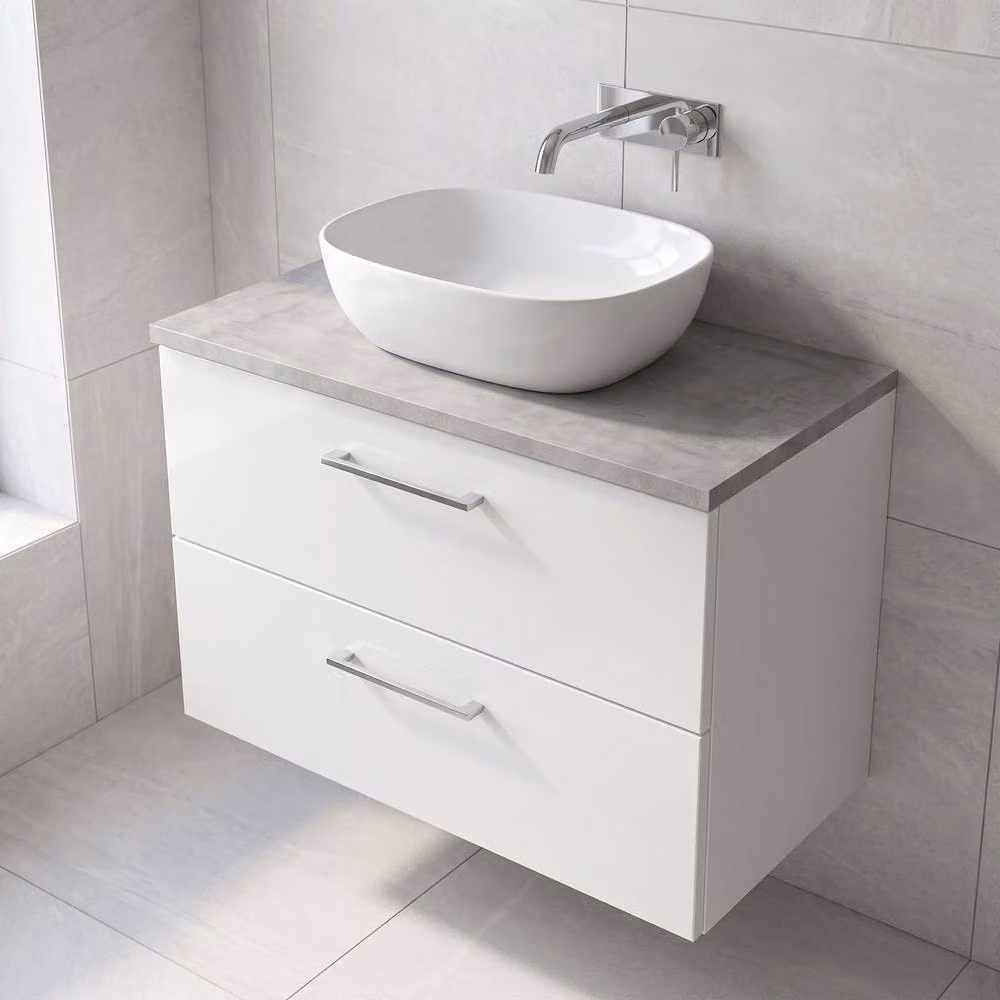 Balterley Gloss White Wall Hung 2 Drawer Bathroom Vanity Unit with Laminate Worktop W/D/H: 80.0 x 39.0 x 56.1 cm – 3