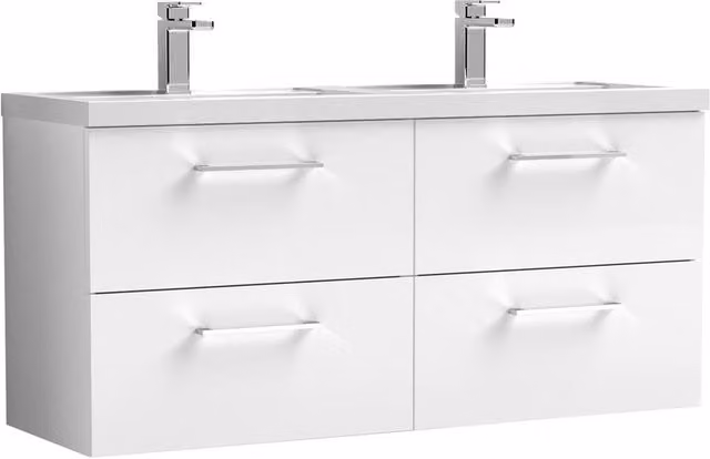Balterley Level 1200mm Wall Hung 4-Drawer Unit with Double Basin in Gloss White – 1