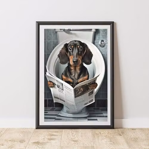 60 Second Makeover Dachshund On The Toilet Multicolour Paper Poster, A4