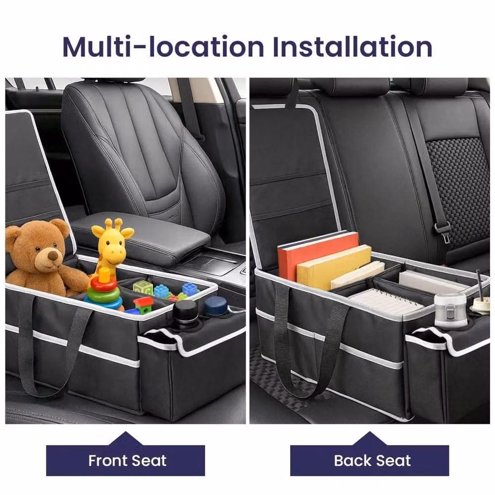 FLAVORA Foldable Front Car Organiser with Dividers and Cup Holders, Black, Width: 50 cm – 3