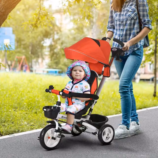 HOMCOM Red Folding Tricycle with Seat Harness