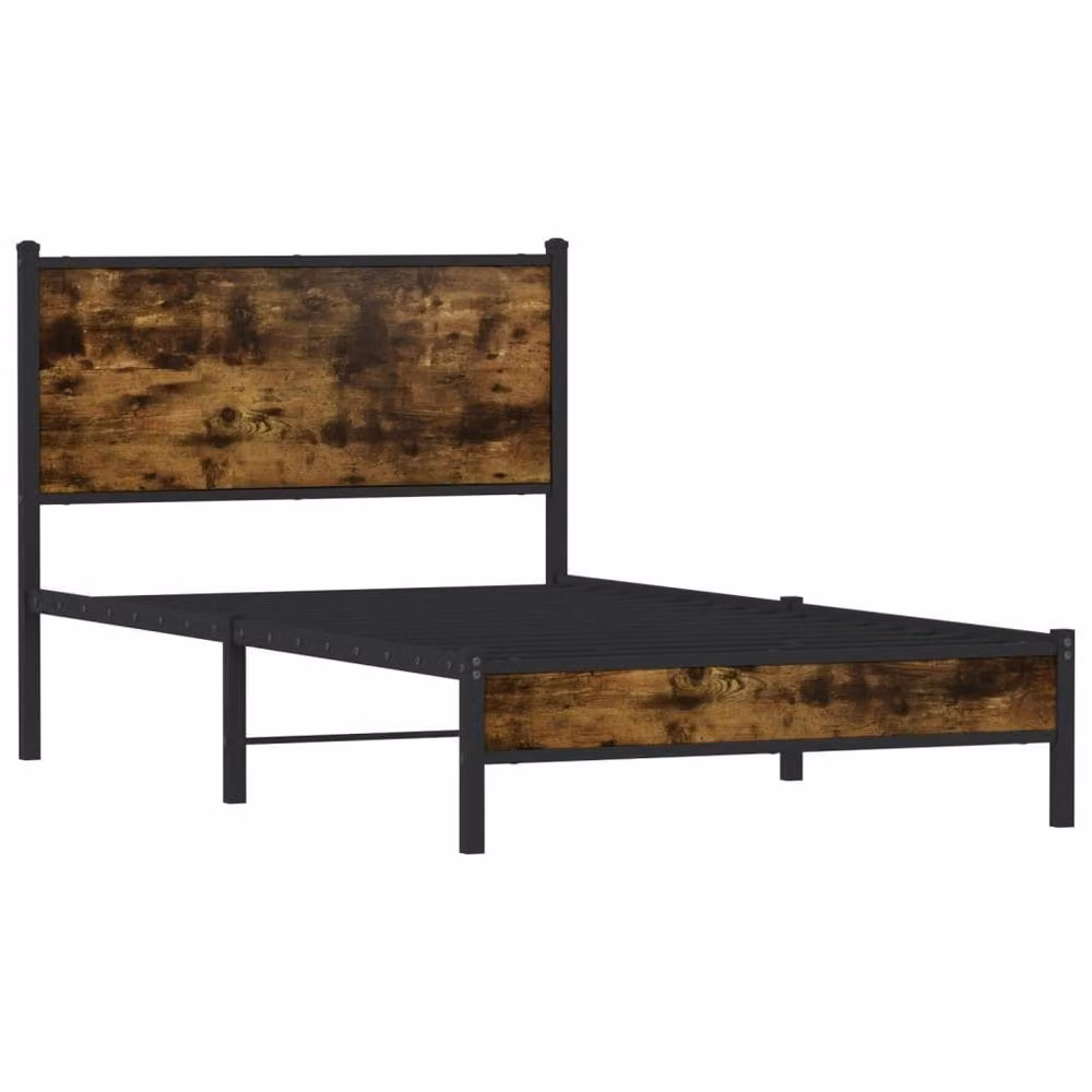 Berkfield Home Metal Bed Frame in Smoked Oak Brown, W/D/H: 100 x 200 cm – 3