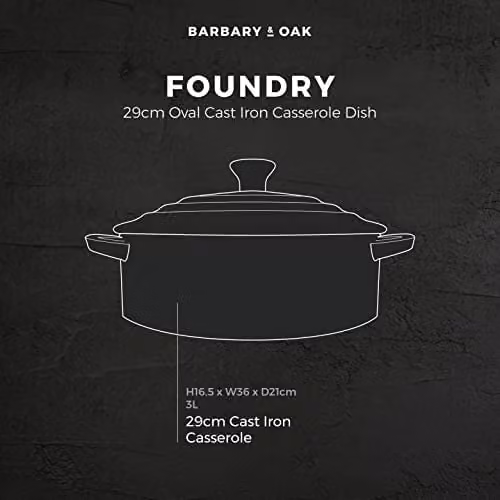 Barbary & Oak Oval Cast Iron Casserole Dish with Enamel Interior, 29 cm, Camembert Cream – 7