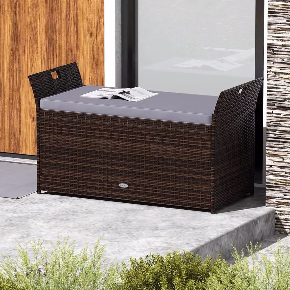 FORGEVIO Brown PE Wicker Outdoor Storage Bench for your Patio and Garden – 5