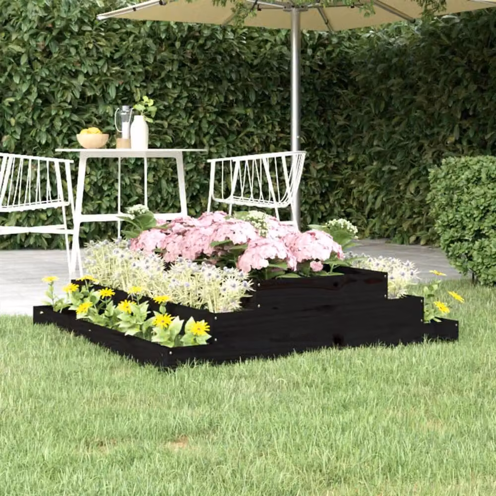 Berkfield Home Black Solid Wood Pine Planter, W/D/H: 110 x 110 x 27 cm – 2