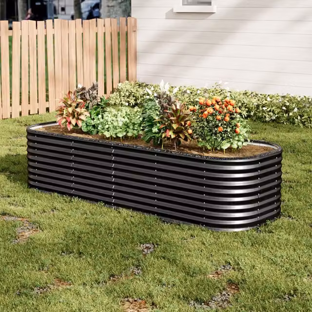 Lifeideas Oval Metal Raised Flower Bed in Anthracite, W: 240 cm, D: 80 cm, H: 56 cm