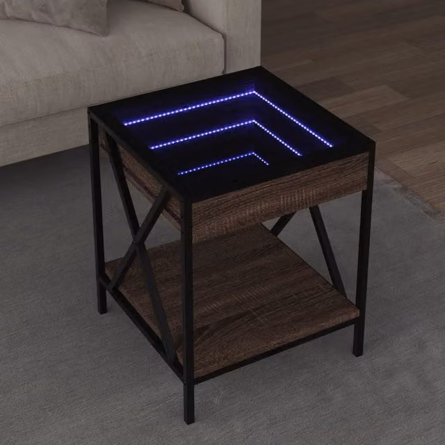 Berkfield Home Infinity LED Coffee Table in Brown Oak, W/D/H: 40 x 40 x 49 cm
