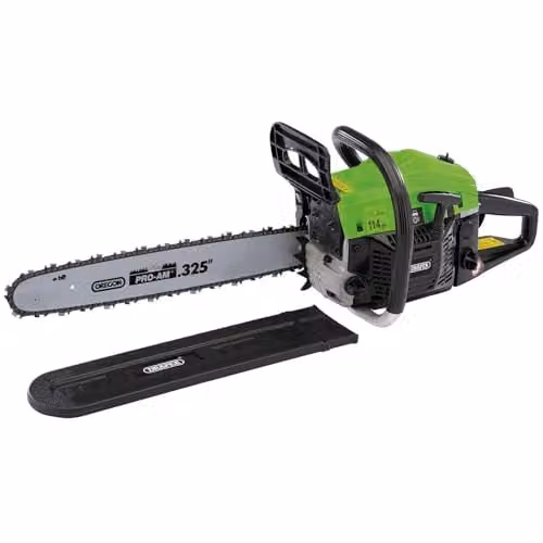 Draper 45cc Petrol Chainsaw with 1.7KW 2 Stroke Engine and 450mm 18 inch Oregon Bar in Green and Black