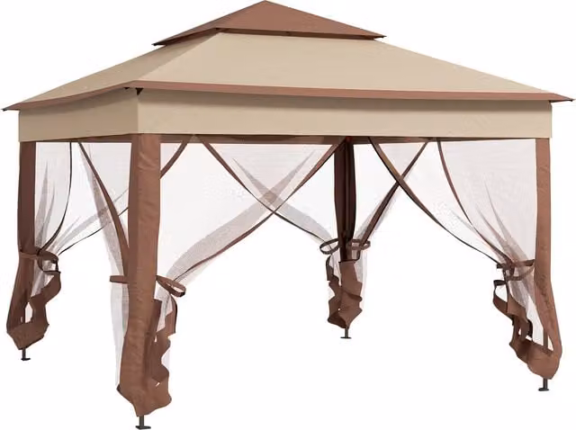 Outsunny Pop Up Gazebo with Double Roof, Netting and Carry Bag, Beige, W: 300 cm, D: 300 cm, H: 270 cm – 1