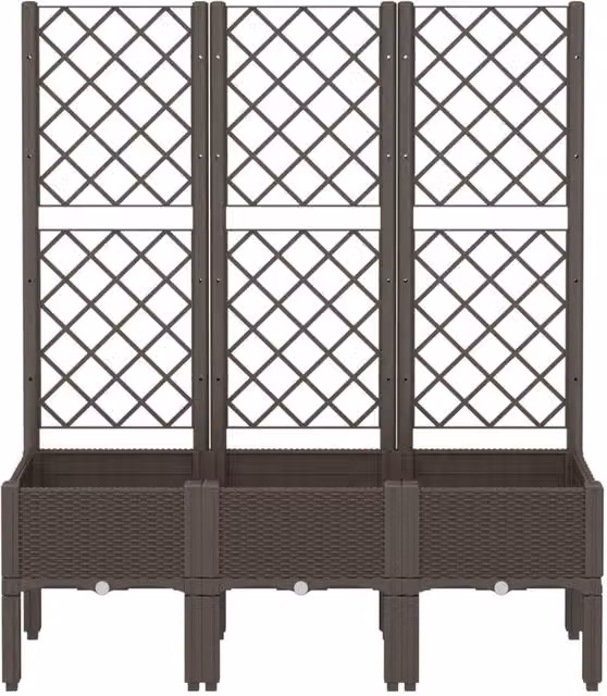 Berkfield Home Garden Planter with Trellis in Brown, W/D/H: 120 x 40 x 142 cm