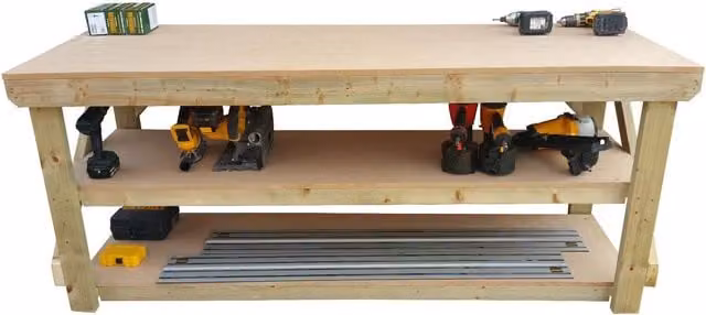 Arbor Garden Solutions MDF Top Workbench with Double Shelf in Natural Wood, Width: 150 cm