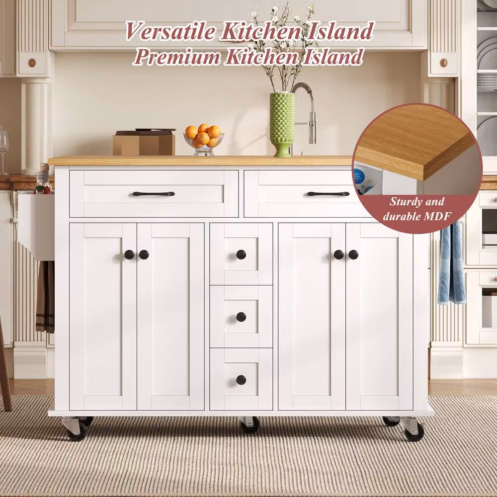 Matteo White and Natural Dropleaf Kitchen Island – 2