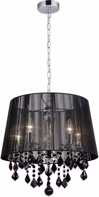 Netlighting Modern Hanging Pendant Light in Chrome and Black with 5 Black Fabric Cylinder Shades and E14 Sockets