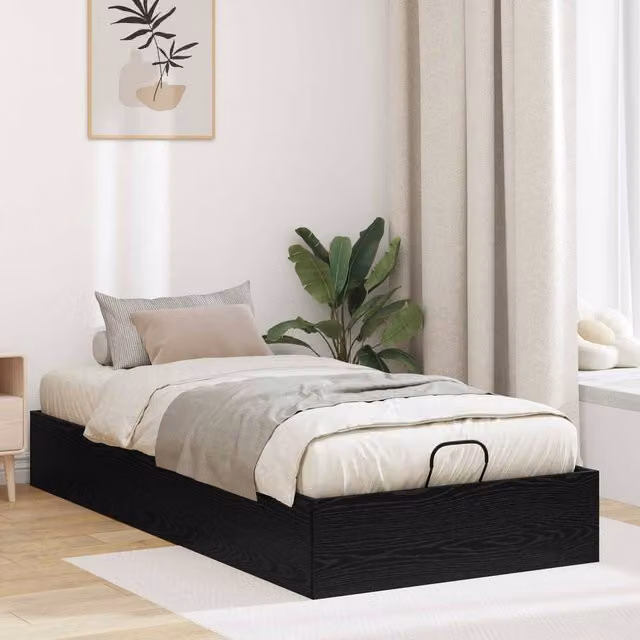 Berkfield Home Modern Ottoman Bed Frame in Black Oak, W: 80.5 cm, L: 200 cm – 1
