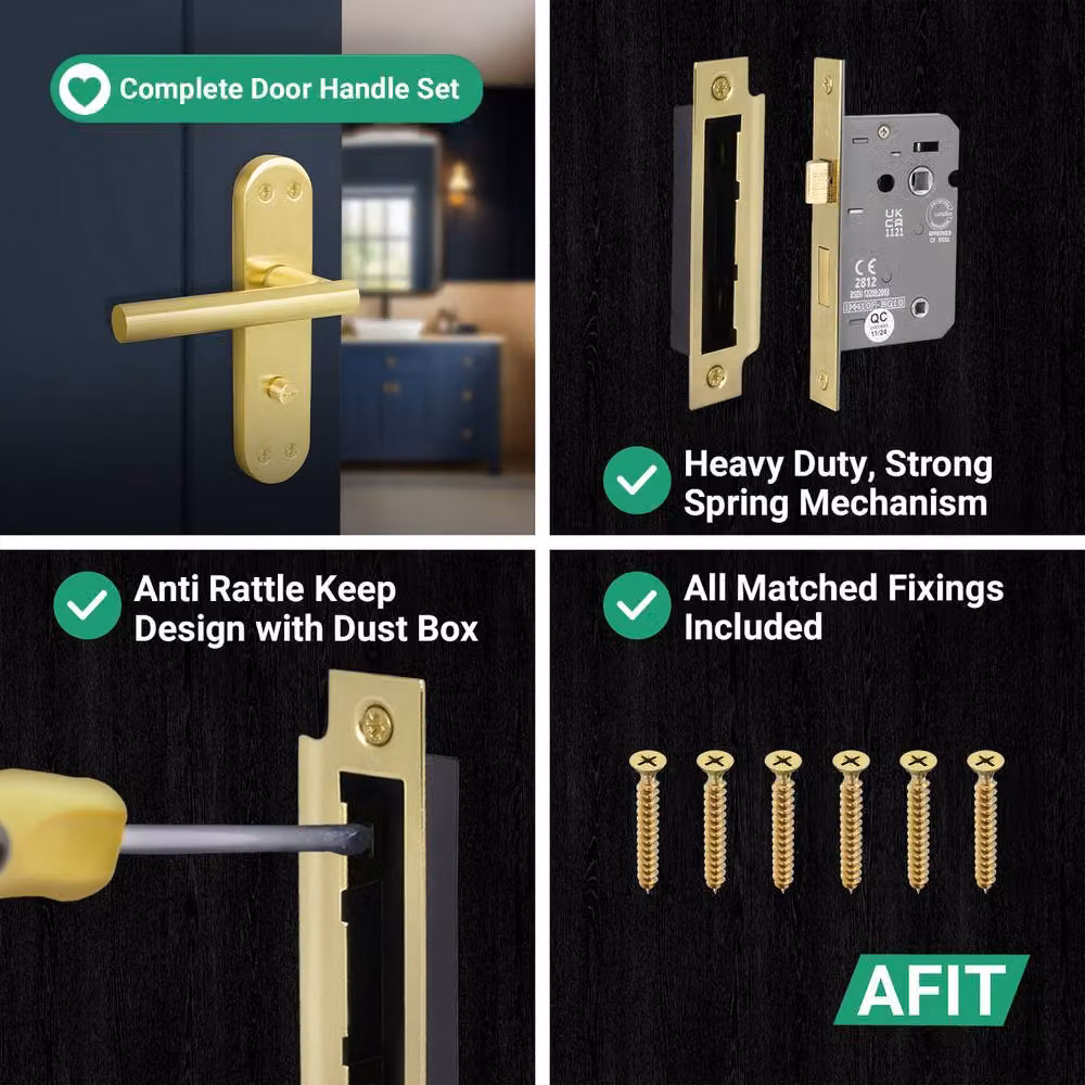 AFIT T-Bar Satin Brass Bathroom Backplate Lock Set in Gold, W/D/H: 150 x 150 x 150 mm – 2
