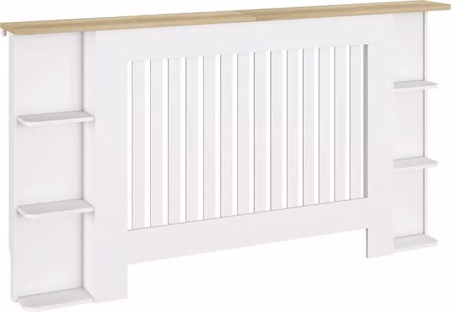 HOMCOM Radiator Cover with Open Storage Shelves and Vertical Slatted Design, White, H 83 x W 152 x D 19 cm