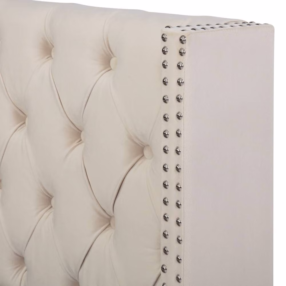 HomeTouch Ambessa King Size Velvet Ottoman Bed Frame with Headboard and Storage in Beige W/D/H: 180 x 200 x 94.5 cm – 4