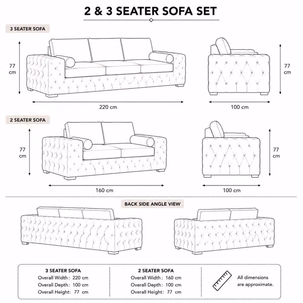 Stratus Interiors Ashley Dark Green Fabric Chesterfield 2 and 3 Seater Upholstered Sofa Set – 3