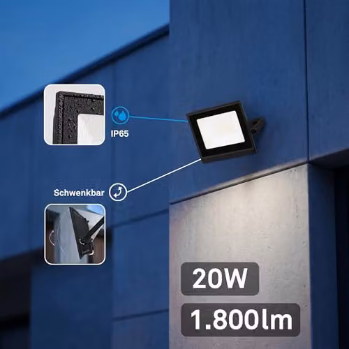 Briloner Black LED Outdoor Floodlight Wall Light, 20W, 1800lm, IP65, Adjustable, W/D/H: 11 x 14.5 x 3 cm – 2