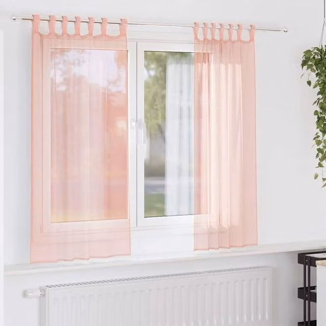 Berkfield Home Pink Voile Fabric Panel Curtains with Tabs, 2 Pack, W: 140 cm, H: 175 cm