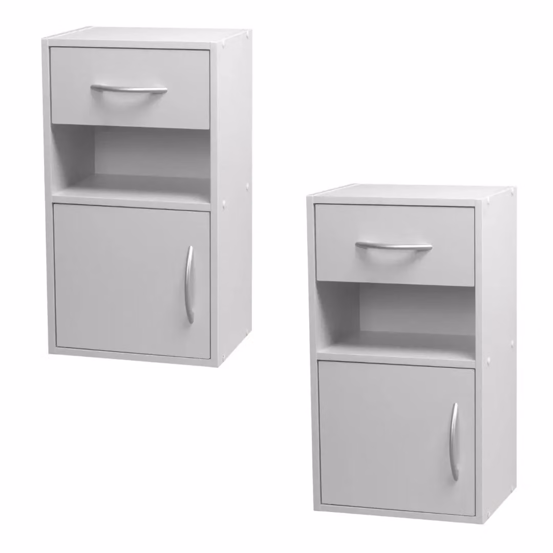EONLION Set of 2 Grey Wooden Nightstands with Door and Drawer – 2