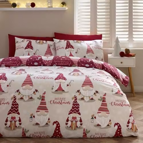 Catherine Lansfield Christmas Gonks Reversible Double Duvet Cover and Pillowcase Set in Purple, W/D/H: 200 x 200 cm