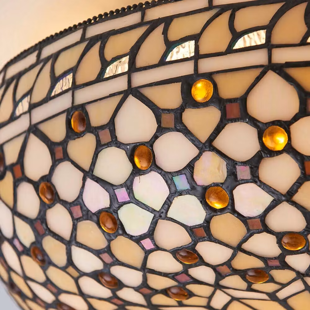 Loops Tiffany Glass Semi Flush Ceiling Light in Bronze and Multicolour Transparent Glass – 3