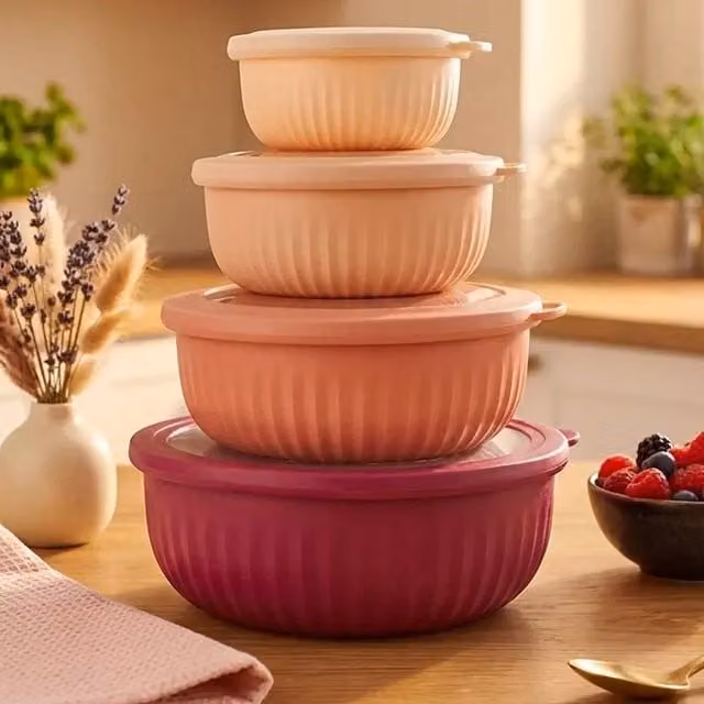 PAWNORA 4 Pack Pink Leakproof Plastic Food Storage Bowls with Clip Lids
