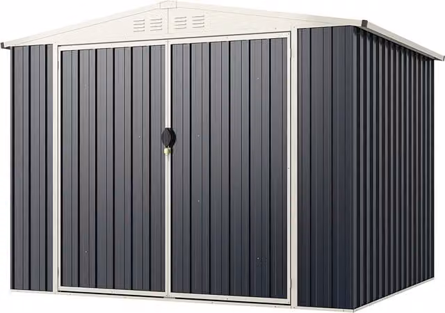 COSTWAY Modern Anthracite Grey Galvanised Steel Outdoor Utility Tool Shed with Gable Roof, H 246 cm x W 193 cm x D 180 cm