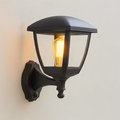 CGC Lighting Black Outdoor Wall Lantern with PIR Motion Sensor and Transparent Diffuser, IP44 Weatherproof Classic Design – 5